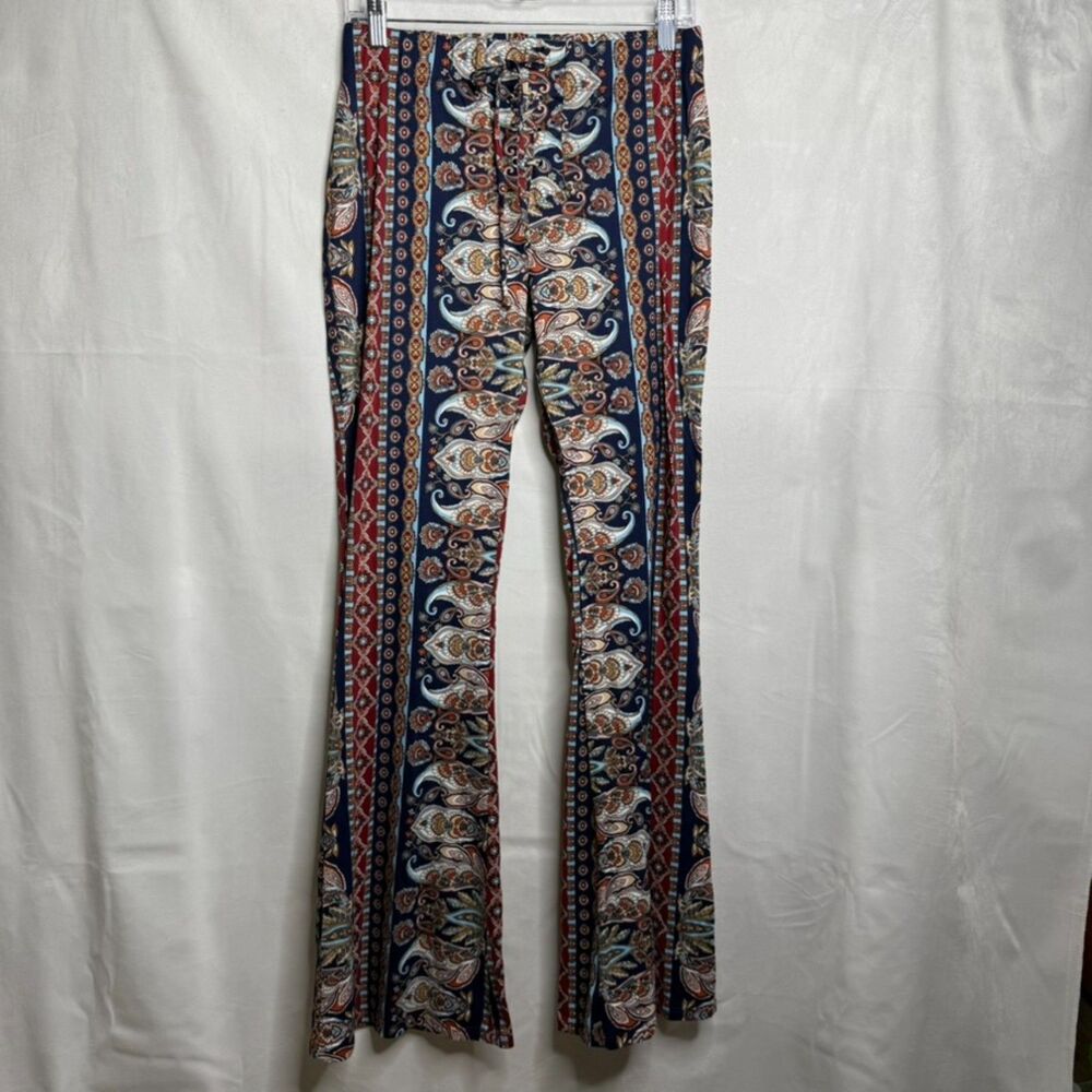 Fashion Nova Boho Tribal Stretch Flare Pant - Navy/Combo, L